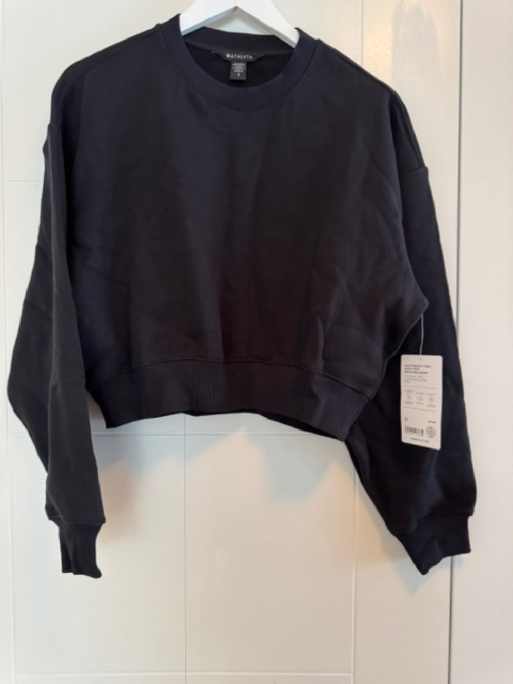 ATHLETA - TERRY COTTON CROP TOP - Black - Size S
